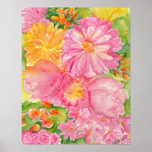 Yellow and Pink Peonies Bouquet Poster (Vorne)