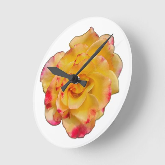 Yellow and Pink Rose Clock Runde Wanduhr (Winkel)