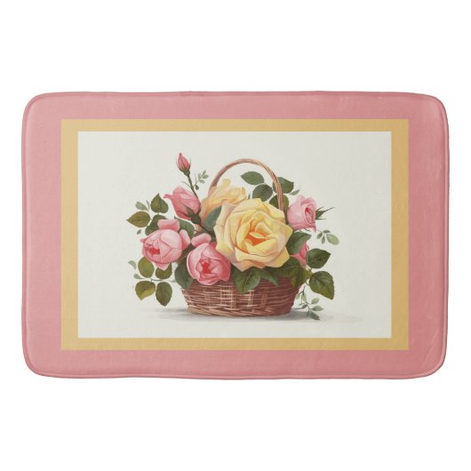 Yellow And Pink Roses Bath Mat Badematte (Vorderseite)