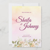 Yellow and Pink Watercolor Elegance Wedding Einladung (Rückseite)