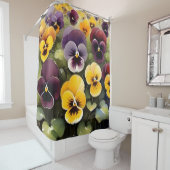 Yellow and purple pansies watercolor painting duschvorhang (Beispiel)