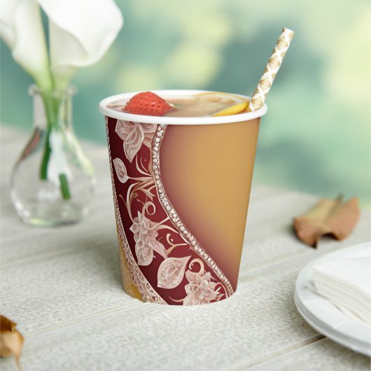 Yellow and red floral patterns AI art  Pappbecher (In Situ)