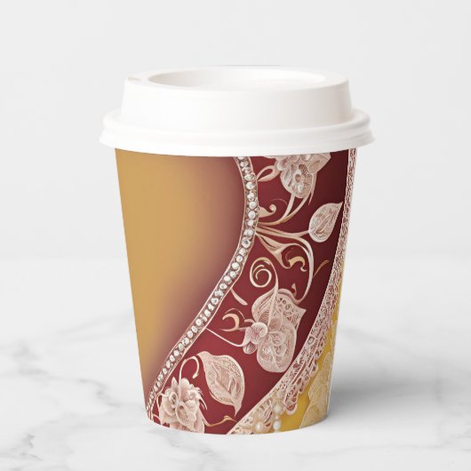 Yellow and red floral patterns AI art  Pappbecher (Rückseite)