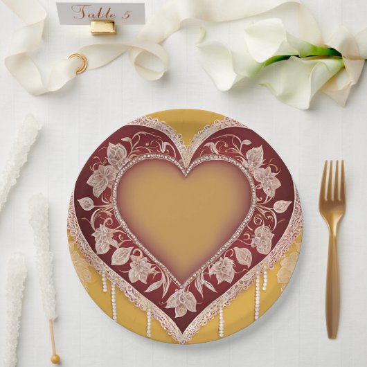 Yellow and red floral patterns AI art Pappteller (Hochzeit)