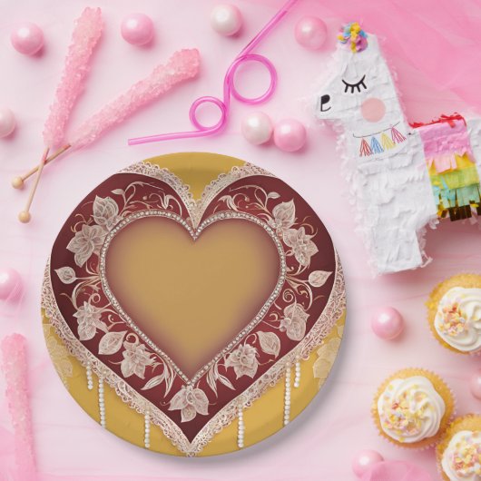 Yellow and red floral patterns AI art  Pappteller (Party)