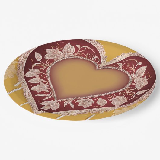 Yellow and red floral patterns AI art  Pappteller (Schrägansicht)