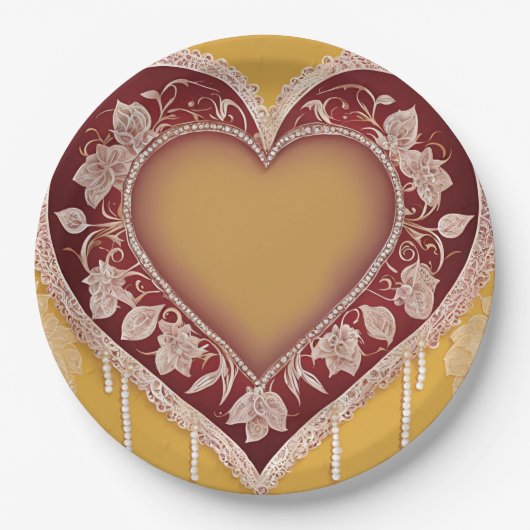 Yellow and red floral patterns AI art  Pappteller (Vorderseite)