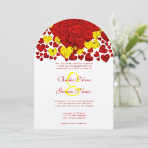 Yellow and Red Heart Roses Wedding Invitation Einladung