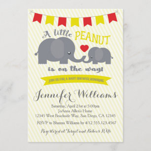 Yellow and Red Peanut Elephant Baby Dusche Einlade Einladung