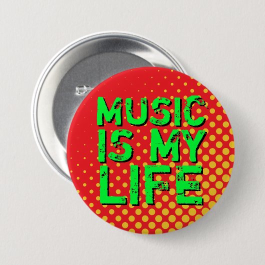 Yellow and Red Retro Halftone I Liebe Music Button (Vorne & Hinten)