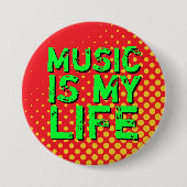 Yellow and Red Retro Halftone I Liebe Music Button (Vorderseite)
