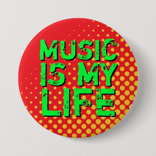 Yellow and Red Retro Halftone I Liebe Music Button (Vorderseite)
