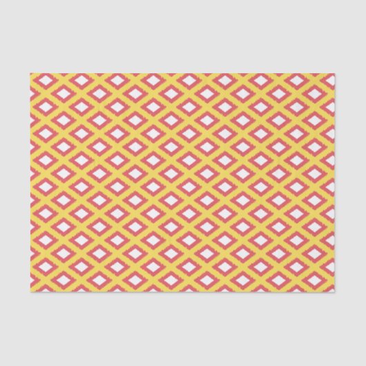 Yellow and Red Tribal Diamond Ikat Muster Seidenpapier (Vorderseite)