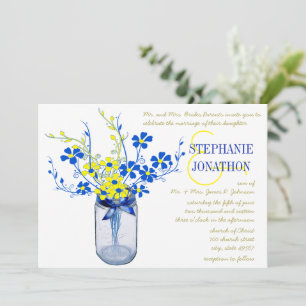 Yellow and Royal Blue Mason Jar Wildblume Wedding Einladung