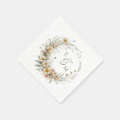 Yellow and Sage Floral Wreath Wedding Napkin Serviette (Ecke)