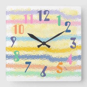 Yellow and Striped Pastels Quadratische Wanduhr