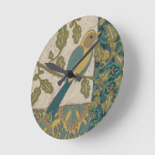 Yellow and Teal Blue Bird Perched on a Branch Runde Wanduhr (Winkel)