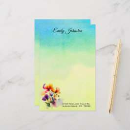 Yellow and Turquoise Watercolor Custom Stationery Briefpapier