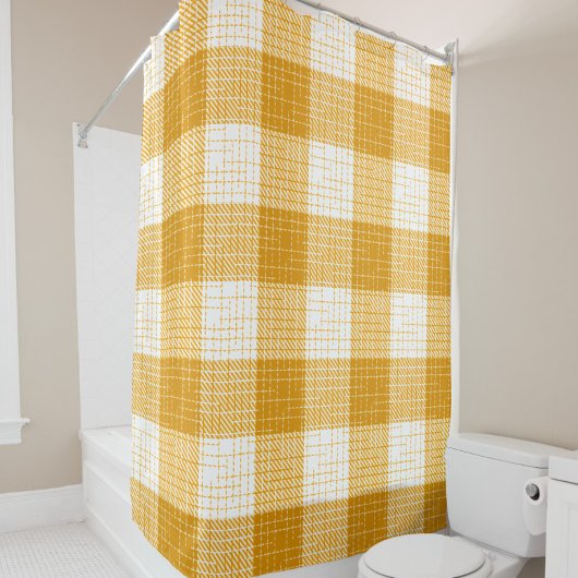 Yellow and White Bold Checkered Plaid Design Duschvorhang