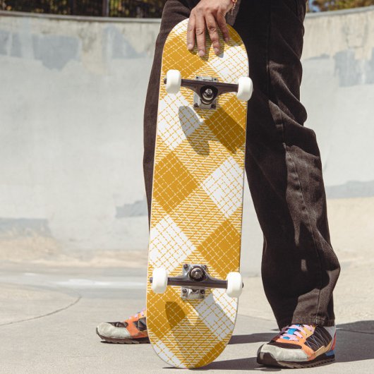 Yellow and White Bold Checkered Plaid Design  Skateboard
