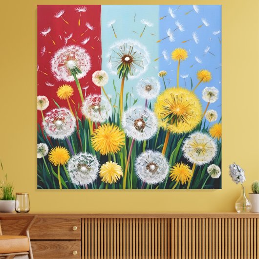 Yellow and White Dandelions  Leinwanddruck (Insitu (Wohnzimmer))