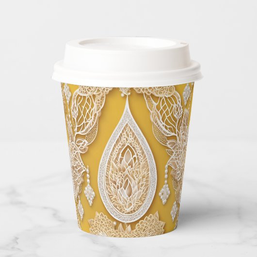 Yellow and white floral patterns AI art Pappbecher (Vorderseite)