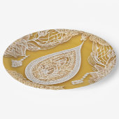 Yellow and white floral patterns AI art  Pappteller (Schrägansicht)