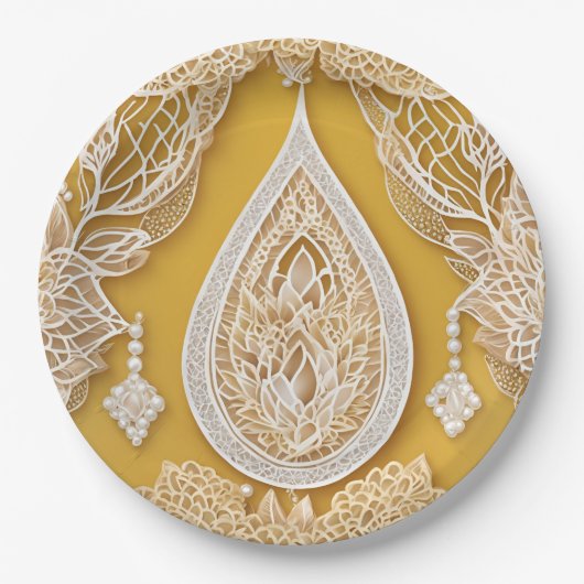 Yellow and white floral patterns AI art  Pappteller (Vorderseite)