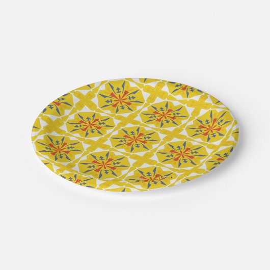 yellow and white geometric pattern pappteller (Schrägansicht)