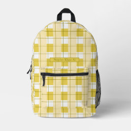 Yellow and White Plaid, Your Name Bedruckter Rucksack