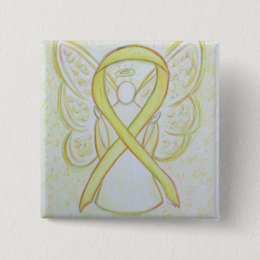 Yellow Angel Awareness Ribbon Art Buttone Button (Vorderseite)
