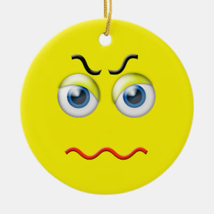 Yellow Angry Emoji Individuelle Name Keramikornament