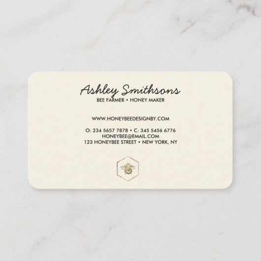 Yellow Apiarist Logo Gold Bumble Bee Honeycomb Visitenkarte (Rückseite)