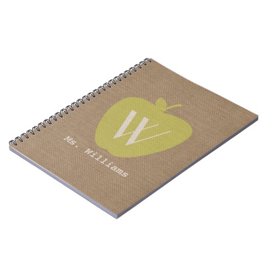 Yellow Apple Burlap Inspiriert Teacher Notebook Notizblock (Linke Seite)