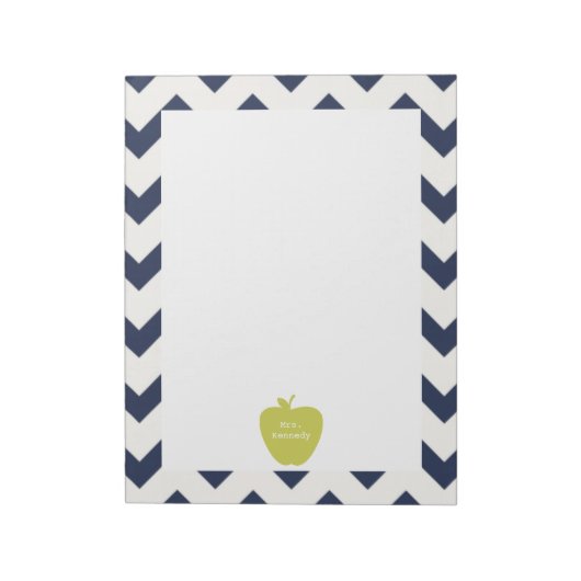 Yellow Apple Navy Zickzack Teacher Notizblock (Rotiert)
