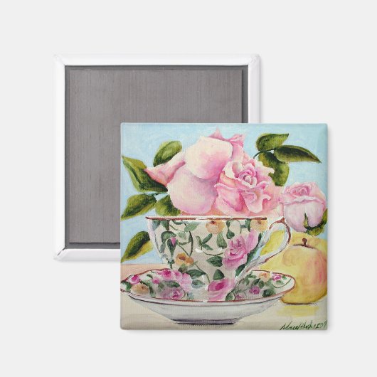 Yellow Apple & Tee Cup Magnet (Vorderseite/Rückseite)