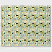 Yellow Aqua Blue Squares Sternexplosion Mitte Jahr Geschenkpapier (Flach)