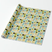 Yellow Aqua Blue Squares Sternexplosion Mitte Jahr Geschenkpapier (Ungerollt)