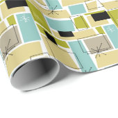 Yellow Aqua Blue Squares Sternexplosion Mitte Jahr Geschenkpapier (Rolleneckpunkt)