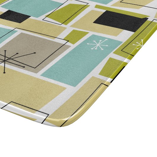 Yellow Aqua Blue Squares Sternexplosion Mitte Jahr Schneidebrett (Ecke)