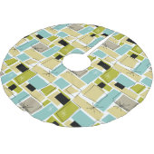 Yellow Aqua Blue Squares Sternexplosion Polyester Weihnachtsbaumdecke (Schrägansicht)