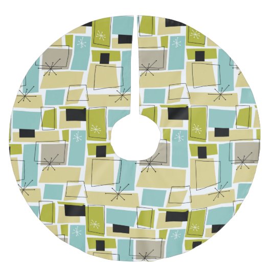 Yellow Aqua Blue Squares Sternexplosion Polyester Weihnachtsbaumdecke (Vorderseite)