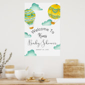 Yellow Aqua Hot Air Balloons Babydusche Willkommen Poster (Küche)