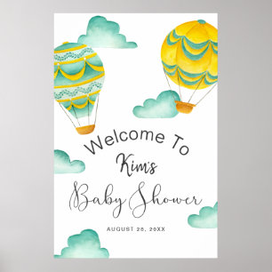 Yellow Aqua Hot Air Balloons Babydusche Willkommen Poster
