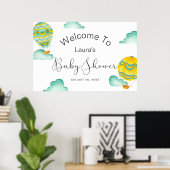 Yellow Aqua Hot Air Balloons Babydusche Willkommen Poster (Heimbüro)