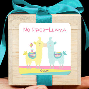 Yellow aqua llama küsst niedliche kawaii Girlansch Quadratischer Aufkleber
