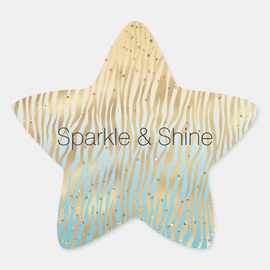 Yellow Aqua Ombre Gold Sparkle Zebra Print Stern-Aufkleber (Vorderseite)