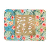 Yellow Aqua Pink Peach Hibiscus Floral Gold Dream Magnet (Horizontal)