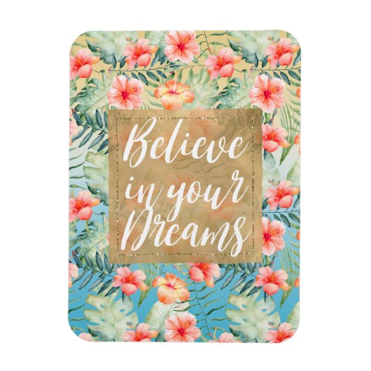 Yellow Aqua Pink Peach Hibiscus Floral Gold Dream Magnet (Vertikal)