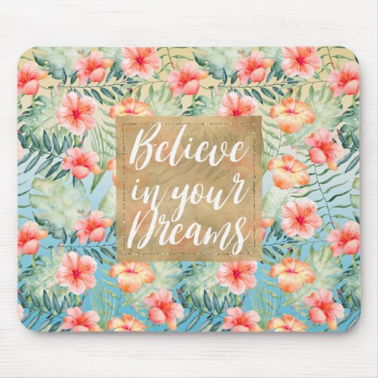 Yellow Aqua Pink Peach Hibiscus Floral Gold Dream Mousepad (Vorne)